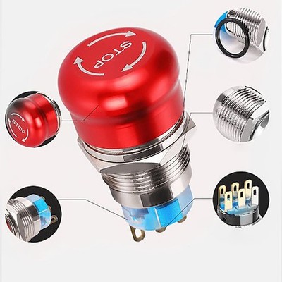 16mm 19mm 22mm Waterproof Metal Latching Emergency STOP Mushroom Push Button