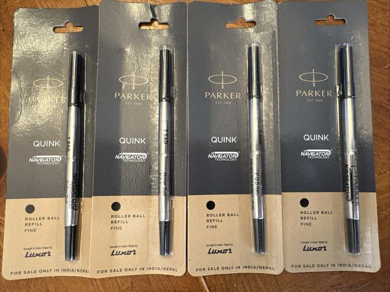Lot Of 4 PARKER QUINK Roller Ball Fine Point Pen Refills - Black