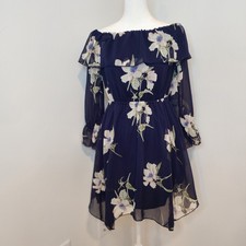 Charlotte Russe Womens Medium Navy Floral Mini Dress Long Sleeve Handkerchief