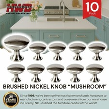 10 Pack Brushed Nickel Round Knobs Mushroom Kitchen Bath Cabinet Handle Pulls