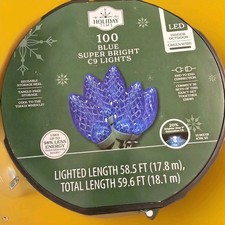 Holiday Time 100 Count Blue LED Super Bright C9 Christmas Lights Green wire