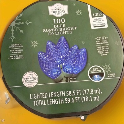 Holiday Time 100 Count Blue  LED Super Bright C9 Christmas Lights Green wire