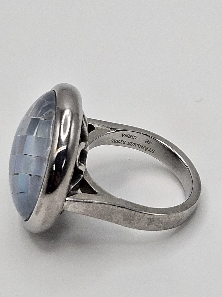 Anillo Honora Madreperla Mosaico Vidrio Cúpula Acero Inoxidable Talla 7 Foto 4 de 4