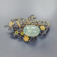 Spilla prehnite naturale fatta a mano 28 ct + argento sterling 925 /NB31284