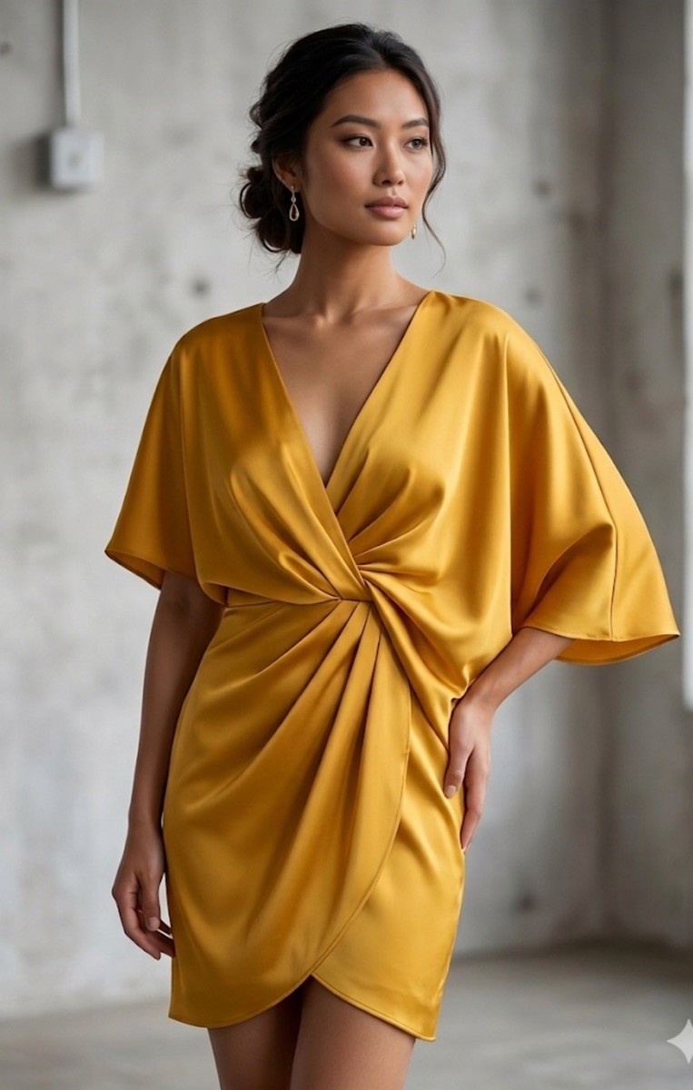 ASOS Golden Yellow Satin Knot Front Cape Sleeves Open Back Mini Cocktail Dress 4 | eBay ASOS Golden Yellow Satin Knot Front Cape Sleeves Open Back Mini Cocktail Dress 4 | eBay