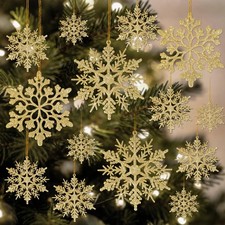 42pcs Gold Snowflake Ornaments - Christmas Tree Decorations, Hanging Snowflak...