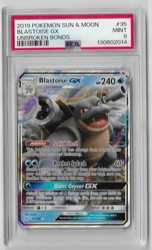 PSA 9 MINT Blastoise GX 35/214 Unbroken Bonds Sun & Moon Holo Rare Pokemon TCG