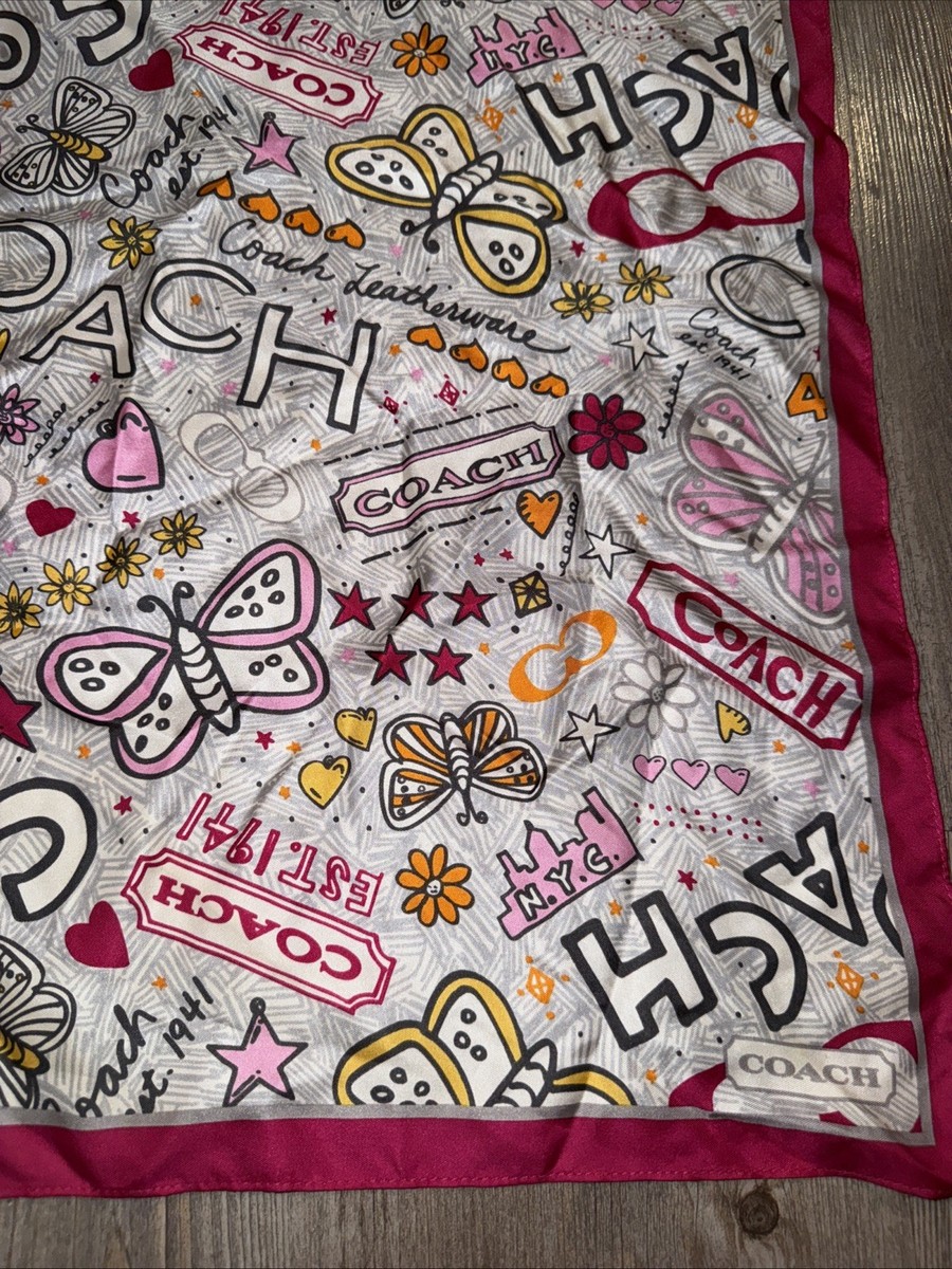 Vintage Coach Graffiti 21” Square Scarf Silk Magenta Pink
