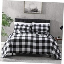 Quilt Set Size 3 Piece,Lightweight Microfiber Full/Queen Black and White