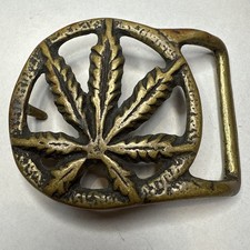 Rustic Cannabis Leaf Marijuana Weed Hippie Biker Vibe Solid Brass Belt Buckle