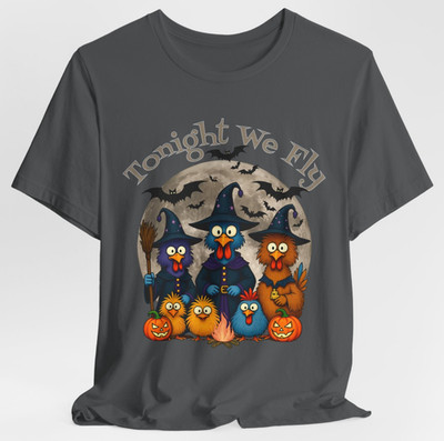 Funny Halloween T Shirt   Tonight We Fly Crazy Chicken Witches Graphic