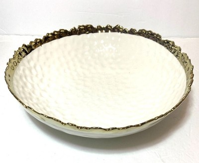LUNA PARK WHITE GOLD RIM MEDIUM TEXTURED SERVING BOWL 10.5'' PORCELAIN BRAND NEW