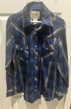 Wrangler Pearl Snap Shirt Adult L Blue Long Sleeve Western Cowboy Rodeo