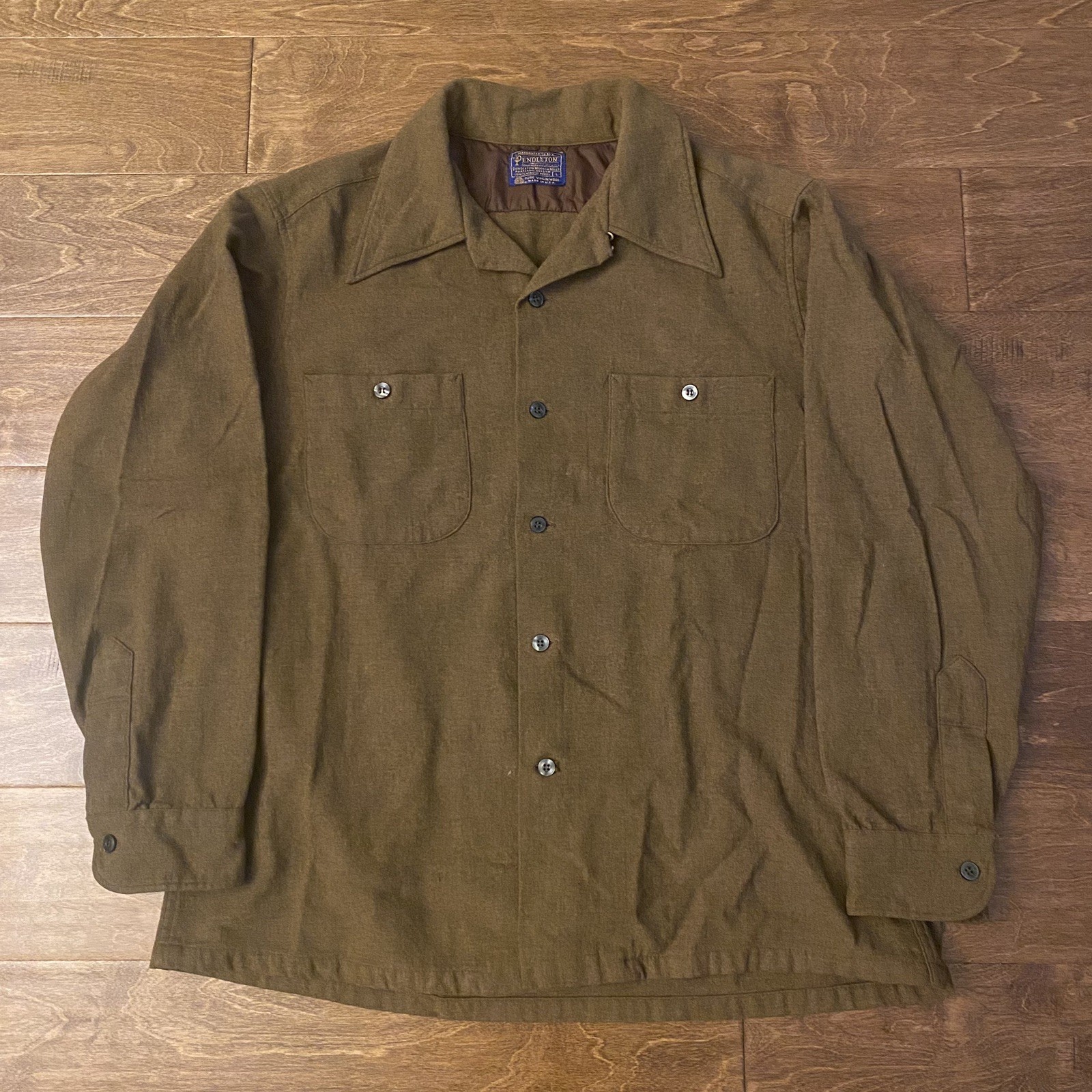 Vtg 60s Pendleton Loop Collar Pocket Solid Brown … - image 1