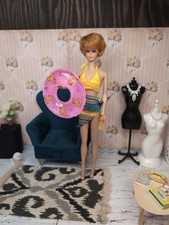 Vintage Barbie Outfit - Mattel Crochet Swimsuit, Sarong, Pool Float, Beverage
