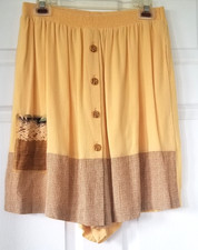 POPOVITCH  COMPANY Yellow Button Front Culotte Skirt Women's Size L Vintage USA