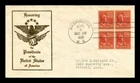 JOHN TYLER PRESIDENTIAL SERIES FDC SCOTT 815 BLOCK OF 4 THERMOGRAPHED US COVER