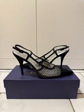 Stuart Weitzman Black Mesh Pointed Toe Slingback Heels Ankle Strap Size 8M
