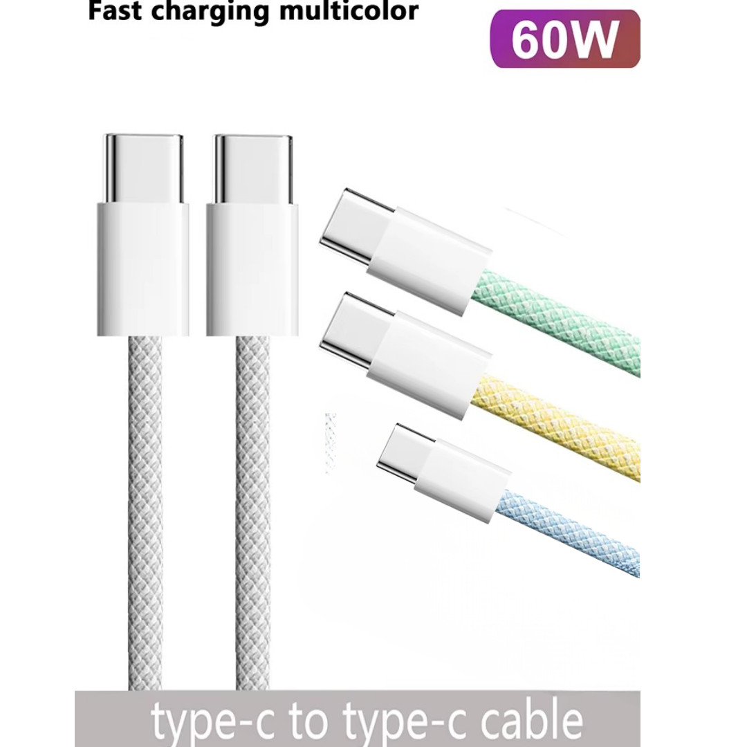 Braided USB Type C to USB-C Cable Charge PD 60W For Fast Charger Quick Charging