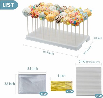 Cake Pop Ständer Mit 16 Löchern + 100 Stiele, Tüten & Twist Ties – Acryl, Für Partys, Deko Cake Pop Ständer Mit 16 Löchern + 100 Stiele, Tüten & Twist Ties – Acryl, Für Partys, Deko