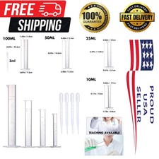 4-Piece Graduated Measuring Cylinder Set - 100ml, 50ml, 25ml, 10ml & 4 Droppers