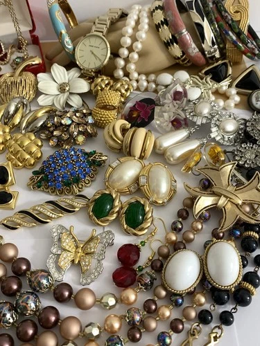 Vintage Jewelry Lot Gold Tone Rhinestone Les Bernard Dior Regency Vendome Monet