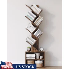 Compact 6 Tier Bookshelf Tree Design Durable Storage Organizer Small Spaces New