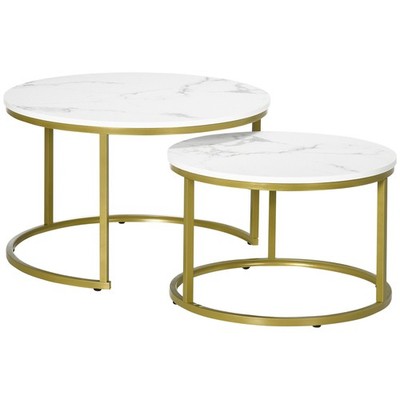 HOMCOM Marmor Couchtisch 2er Set, Satztische rund, generalüberholt