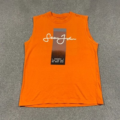 Sean John Muscle Tee Mens L Orange Graphic Tank Top Sleeveless Y2K