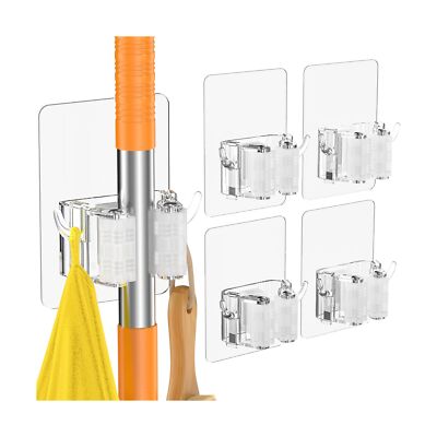 Batur Broom Holder Wall Mount, 4 Pack New Version Broom Holder, Super Anti-Sl...