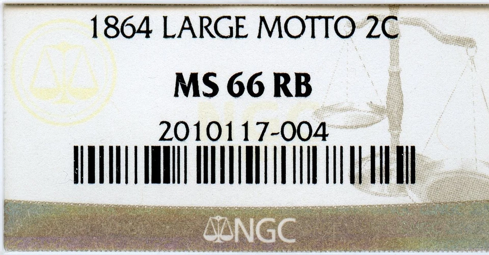 1864 Large Motto Shield Two Cents, NGC MS66 RB, CAC Approved! - Image 3 of 3