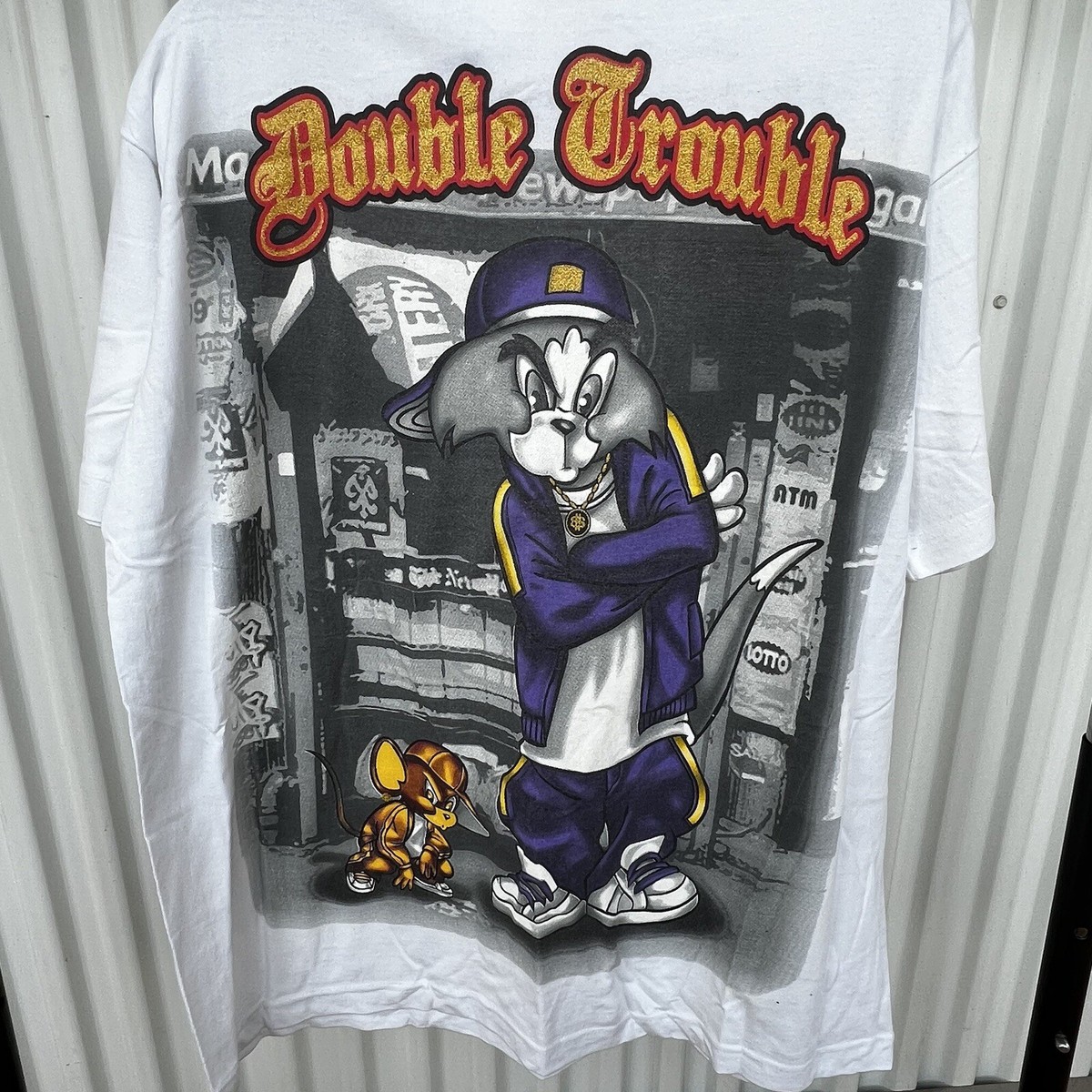 VTG Y2K Tom & Jerry Slam Jeans “Double Trouble” Graphic T Shirt