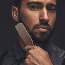 Mens Wild Boar Bristle Hair Brush - Stiff Bristles, Black Walnut Wooden Handle