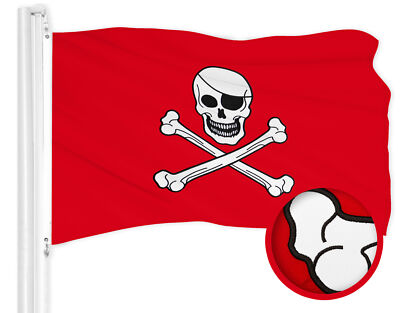 G128 Pirate Jolly Roger Bones Red Flag 20x30 In Embroidered 300D Polyester