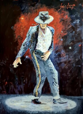 ORIGINAL MARIO MENDOZA MICHAEL JACKSON  OIL PAINTING BAD SMOOTH CRIMINAL POP 