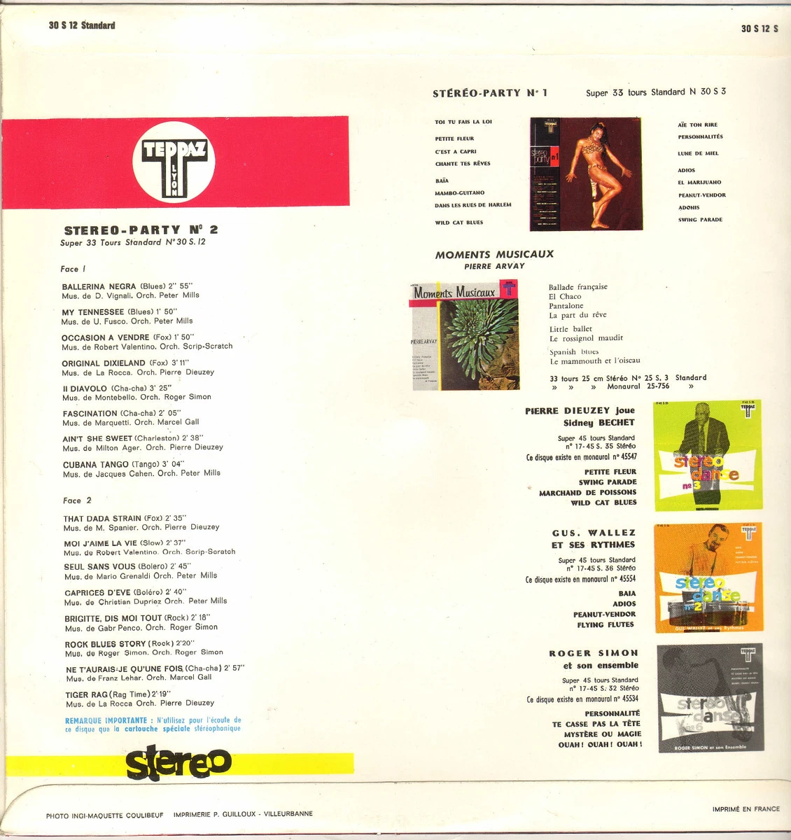 COMPILATION "STEREO-PARTY N°2" LP 1961 TEPPAZ 12 Roger Simon, Peter Mills!
