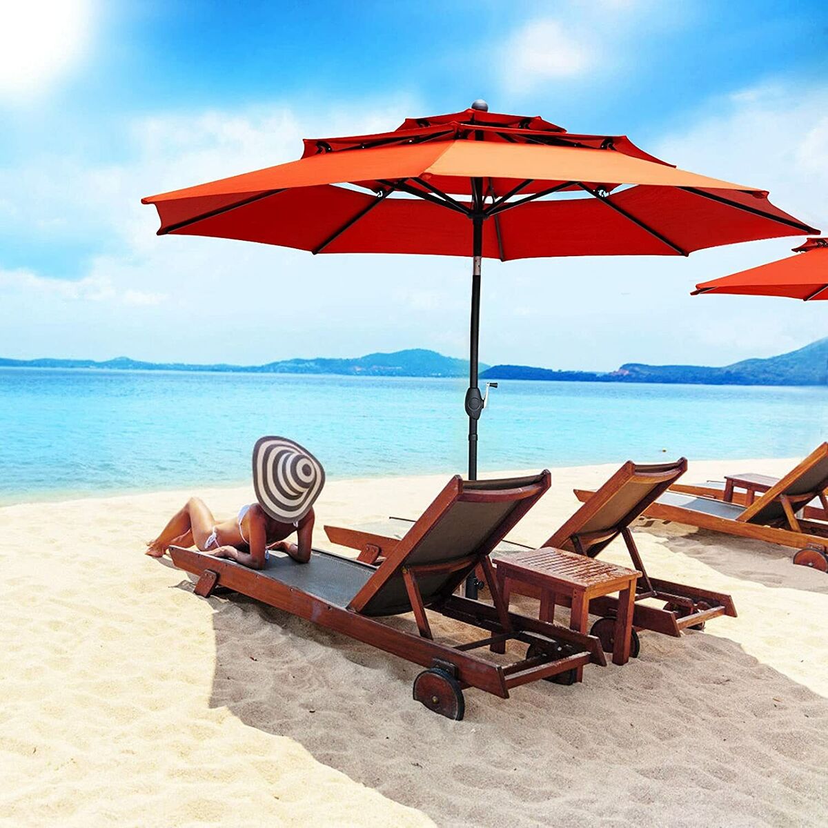 10FT Outdoor Umbrella with Crank Auto-tilt 3 Tier Patio 10FT Outdoor Umbrella with Crank Auto-tilt 3 Tier Patio