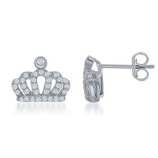 Sterling Silver Small CZ Crown Stud Earrings