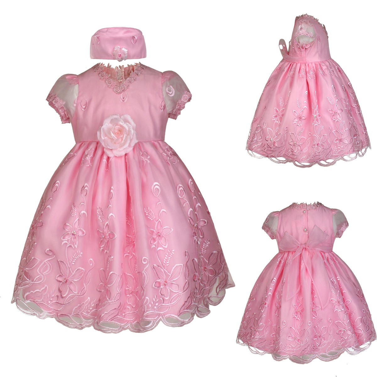 Baby Infant Toddler Girl Pageant Wedding Formal Pink Party Flower Dress sz  0-36M | eBay