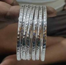 Solid 7 Set Of Silver Bangles 925 Sterling Silver Bracelet Handmade Women Bangle