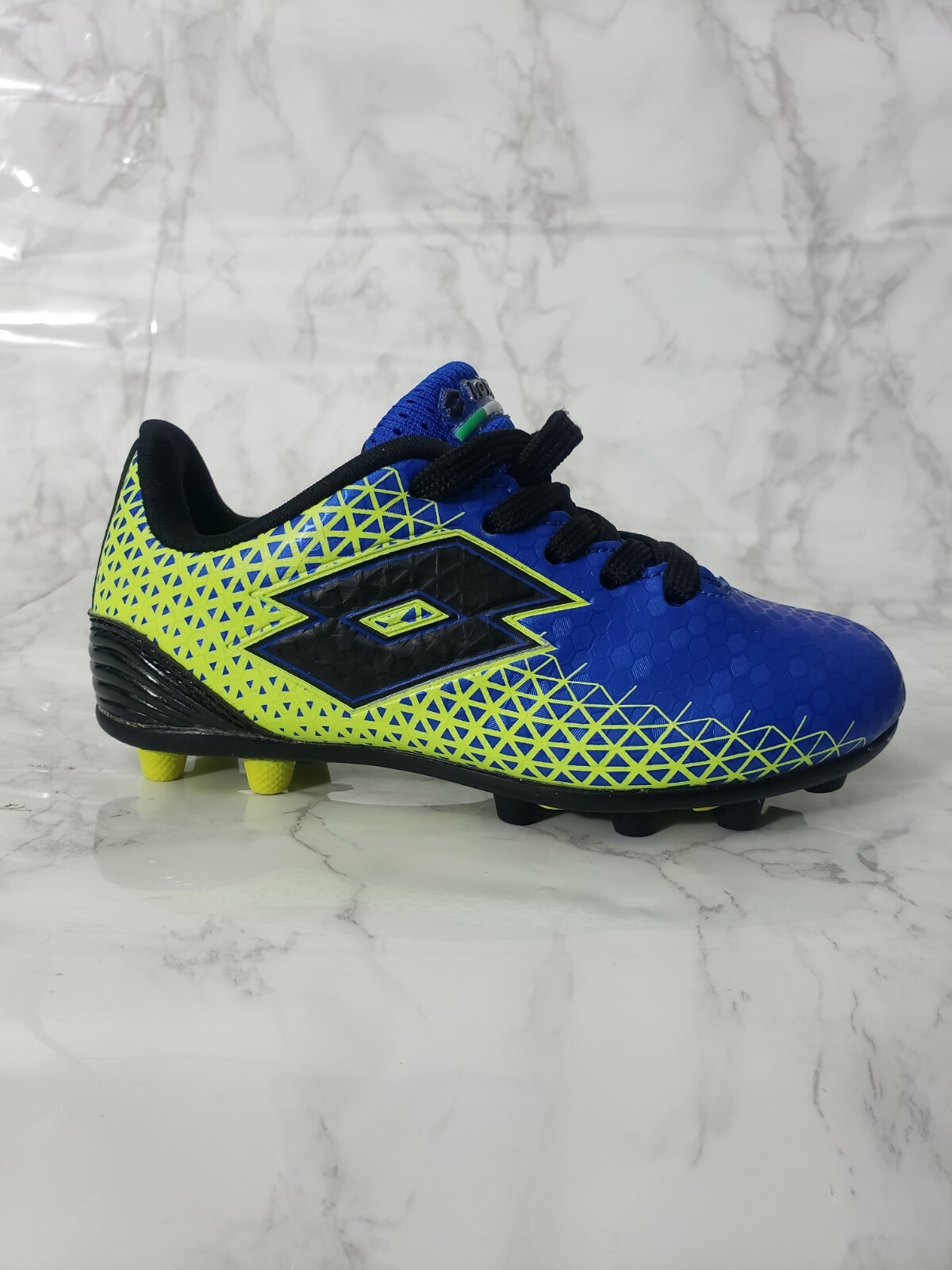 Tacchetti da calcio Lotto Forza Elite Jr taglia 10 scarpe da ginnastica blu verdi usati A9