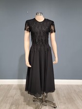 Vintage STEPHANIE ANDREWS black crochet lace fit flare midi dress S