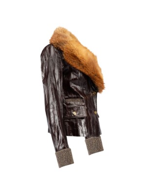 Dolce & Gabbana Brown Eel Leather Fox Fur Collar Jacket, US 4, IT