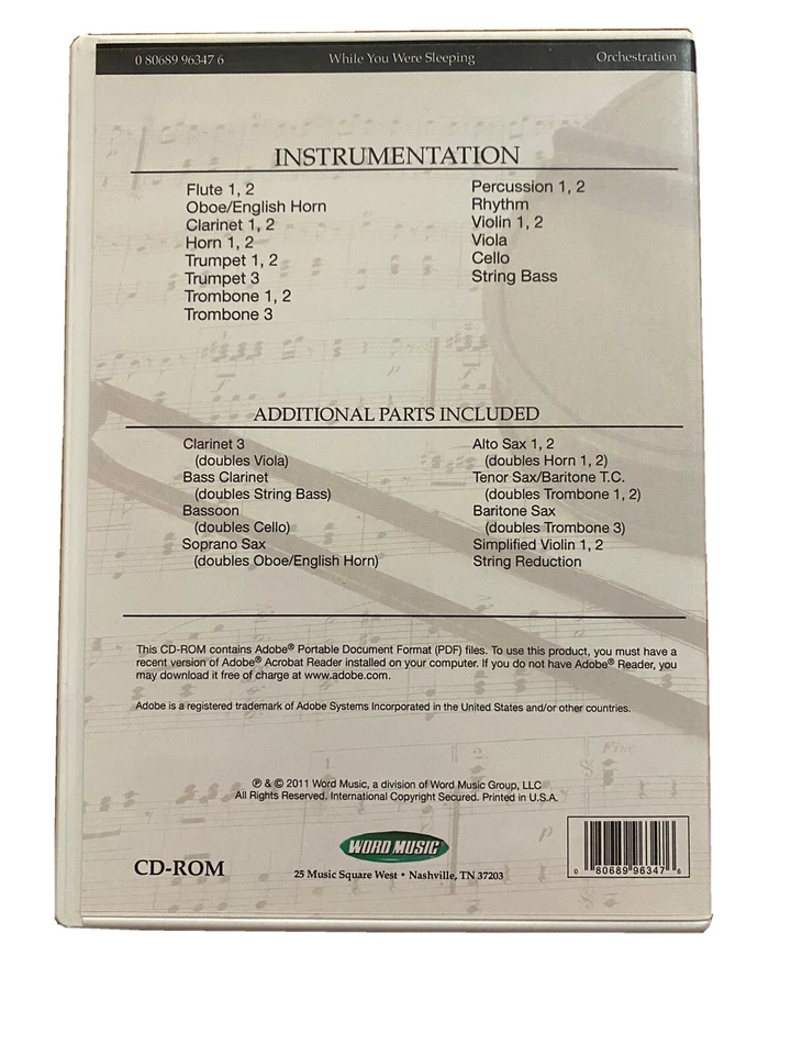 WHILE YOU WERE SLEEPING ORCHESTRATION CD-ROM~Dave Williamson~Word Music~2011 - Image 2 of 2