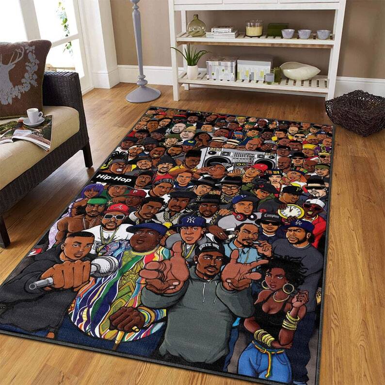 Hip Hop Legends Rug, Vibrant and Detailed Design Featuring Iconic