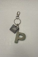 Initial Letter Keychain, Cute Silver Leaf Charm,Keyring Glitter Letter P, Resin