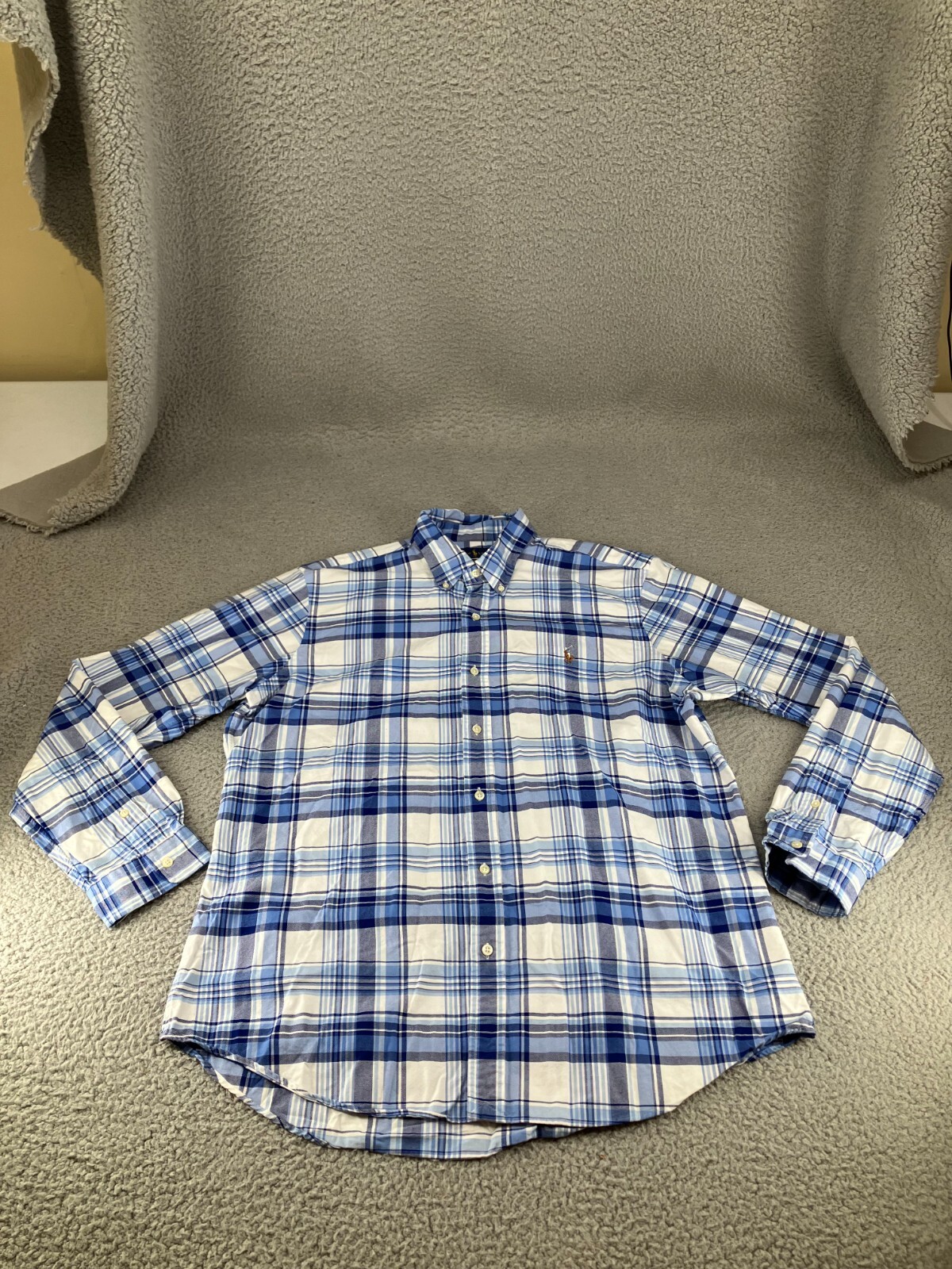 Polo Ralph Lauren camicia uomo extra large XL blu a quadri vestibilità classica carne pony