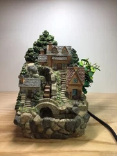 Tabletop Fountain Town Bridge Model, Old World Mountain Side Village - TESTED!!