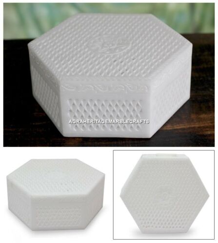 Weißer Marmor Handarbeit Design Schmuck Box Gitter Arbeit für Mädchen Geschenk Dekor H4603 - Bild 1 von 3