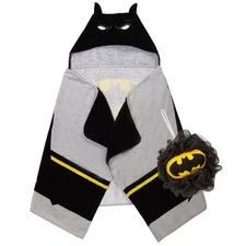 Batman Kids Hooded Towel and Character Loofah 2 piecs Set Cotton Black DC Comics